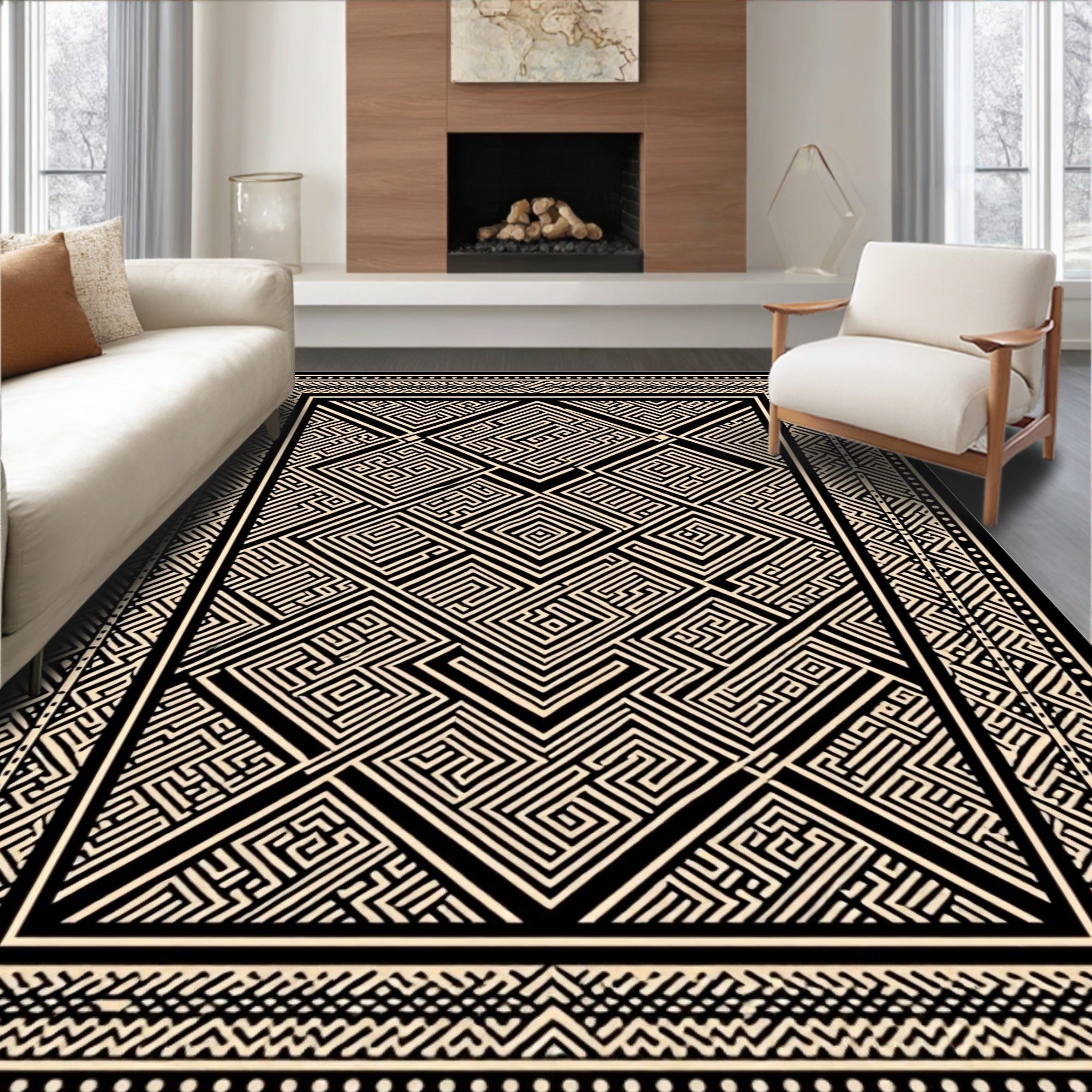 Intricate Geometric Maze Garden Pattern Rug