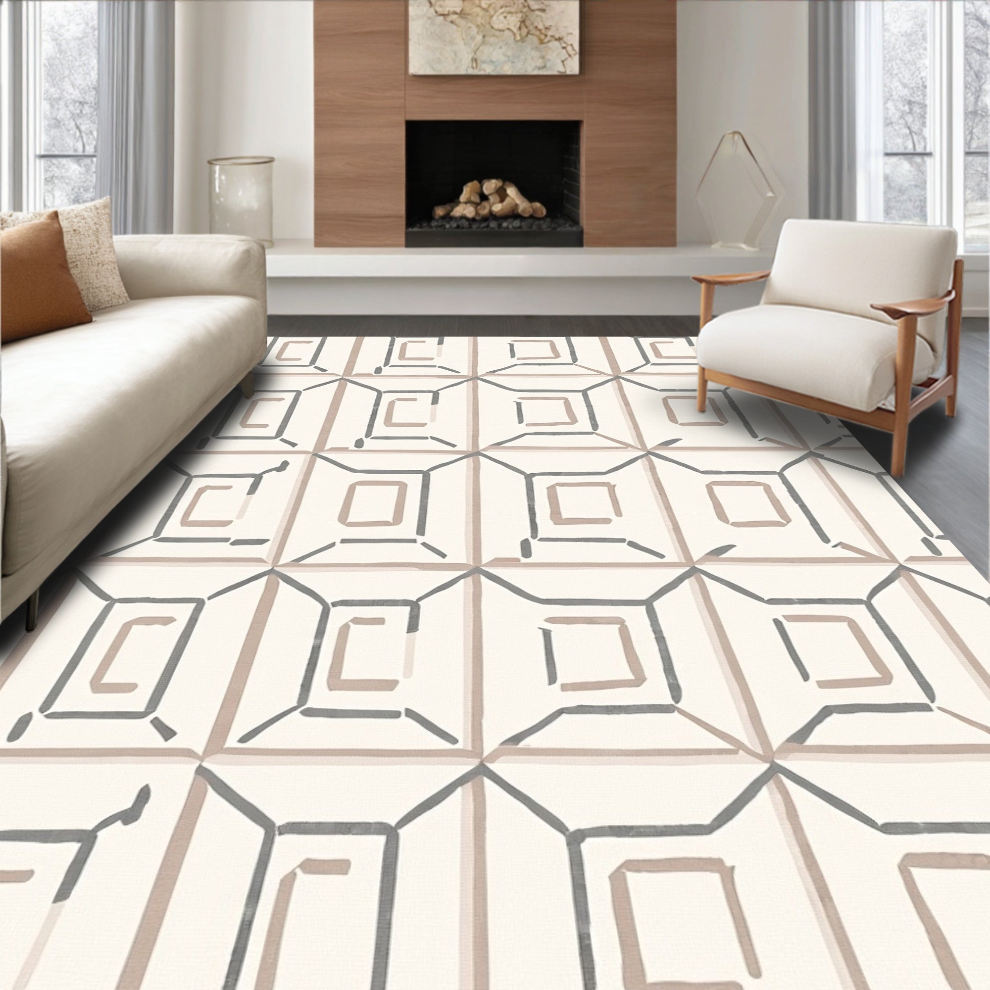 Geometric Square Outline Pattern Rug