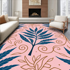 Elegant Blue Gold Fern Pattern Rug