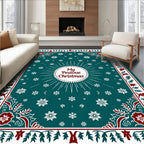 Teal Snowflake Border Christmas Rug