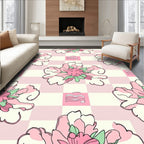 Pink Floral Checkerboard Whimsical Design Rug
