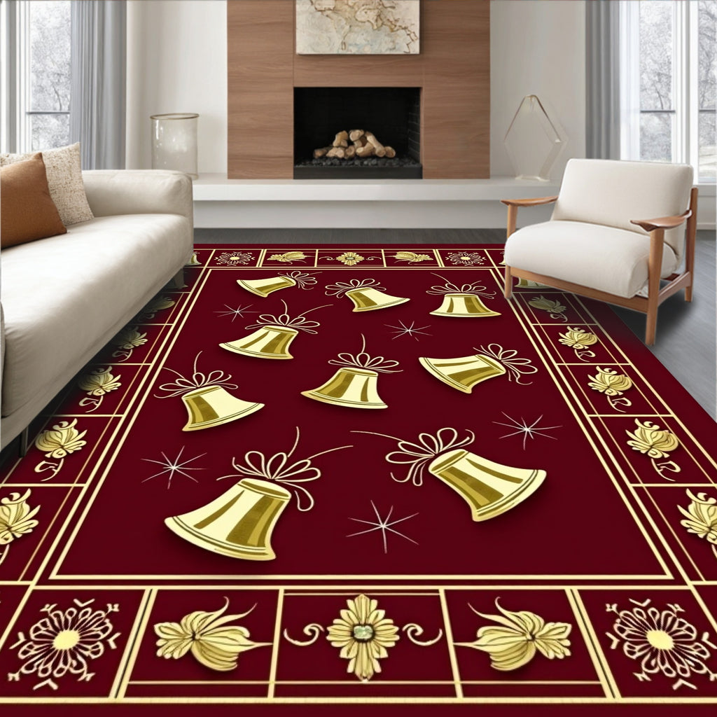 Gold Bell Holiday Festive Scatter Rug