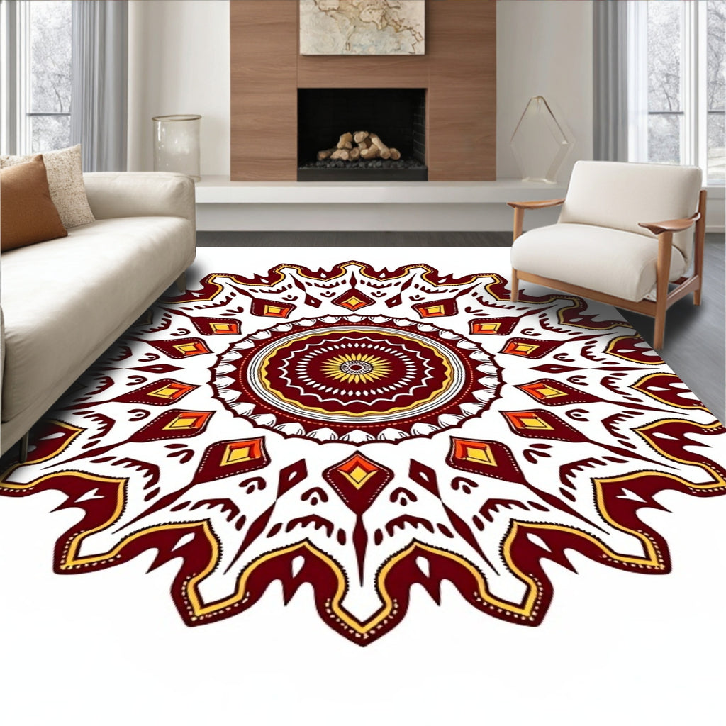 Intricate Mandala Patterned Maroon Rug