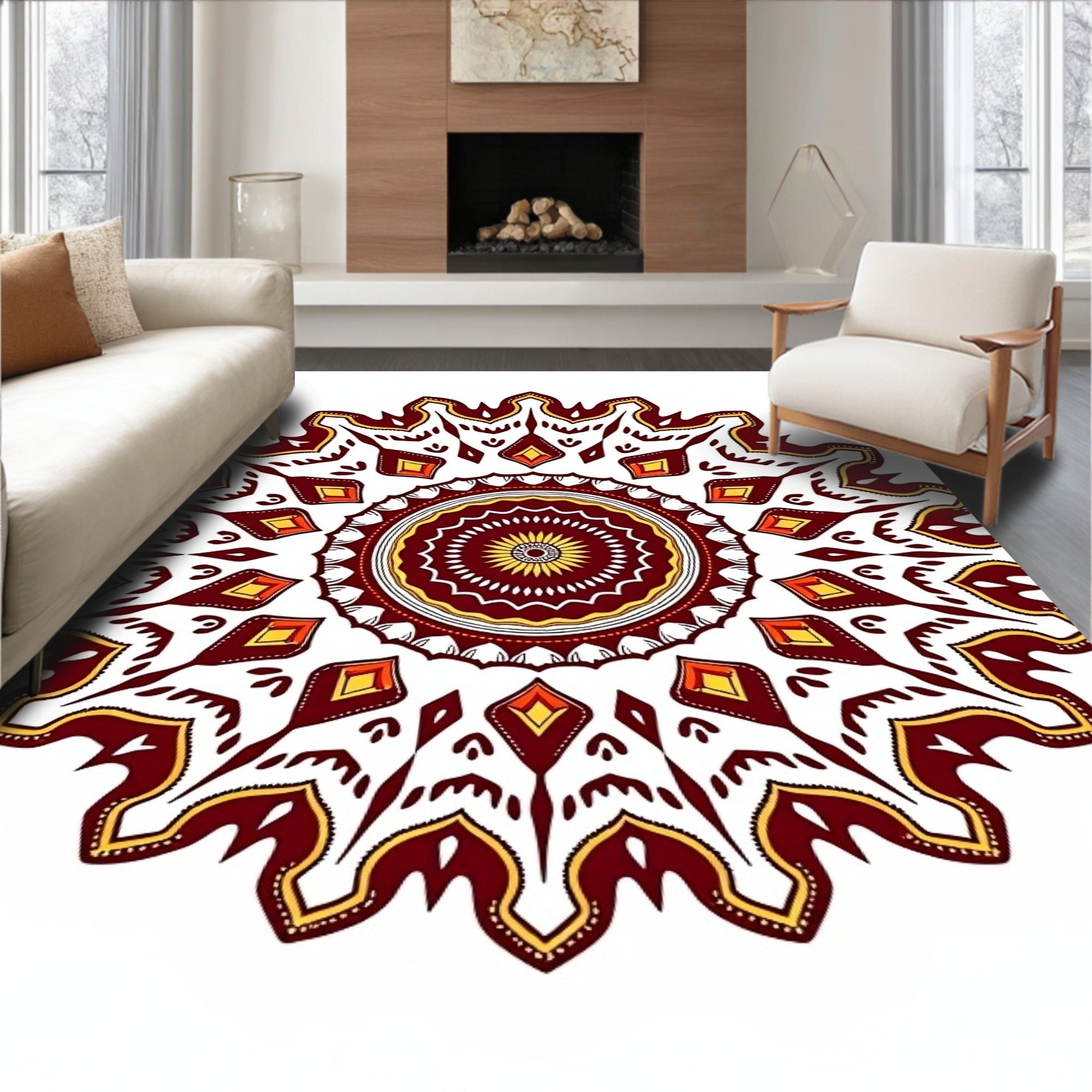 Intricate Mandala Patterned Maroon Rug
