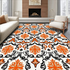 Orange Black Floral Damask Pattern Rug