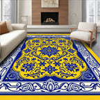 Royal Blue Yellow Floral Medallion Rug
