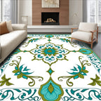 Emerald Teal Floral Intricate Design Rug