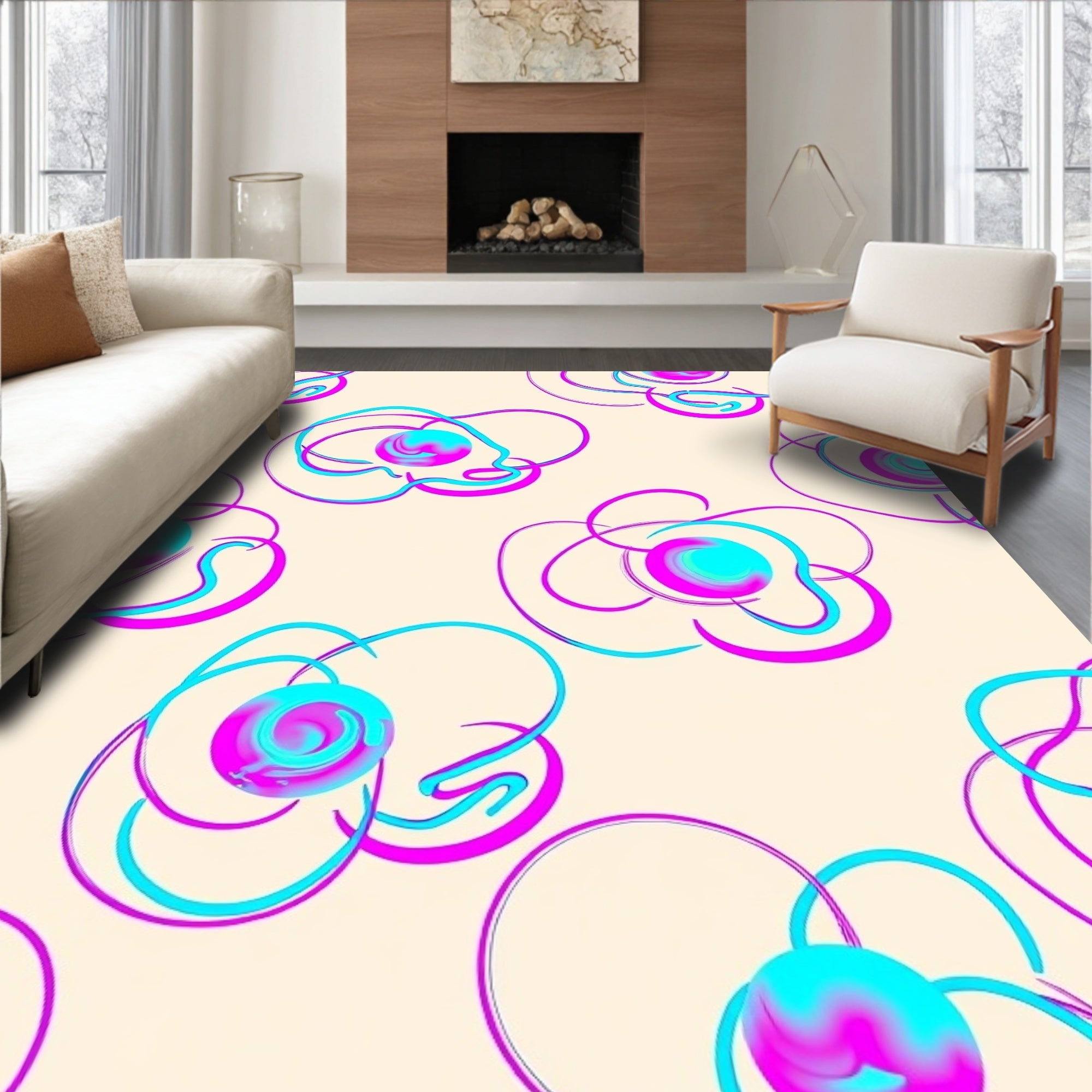 Abstract Swirls Circles Design Rug