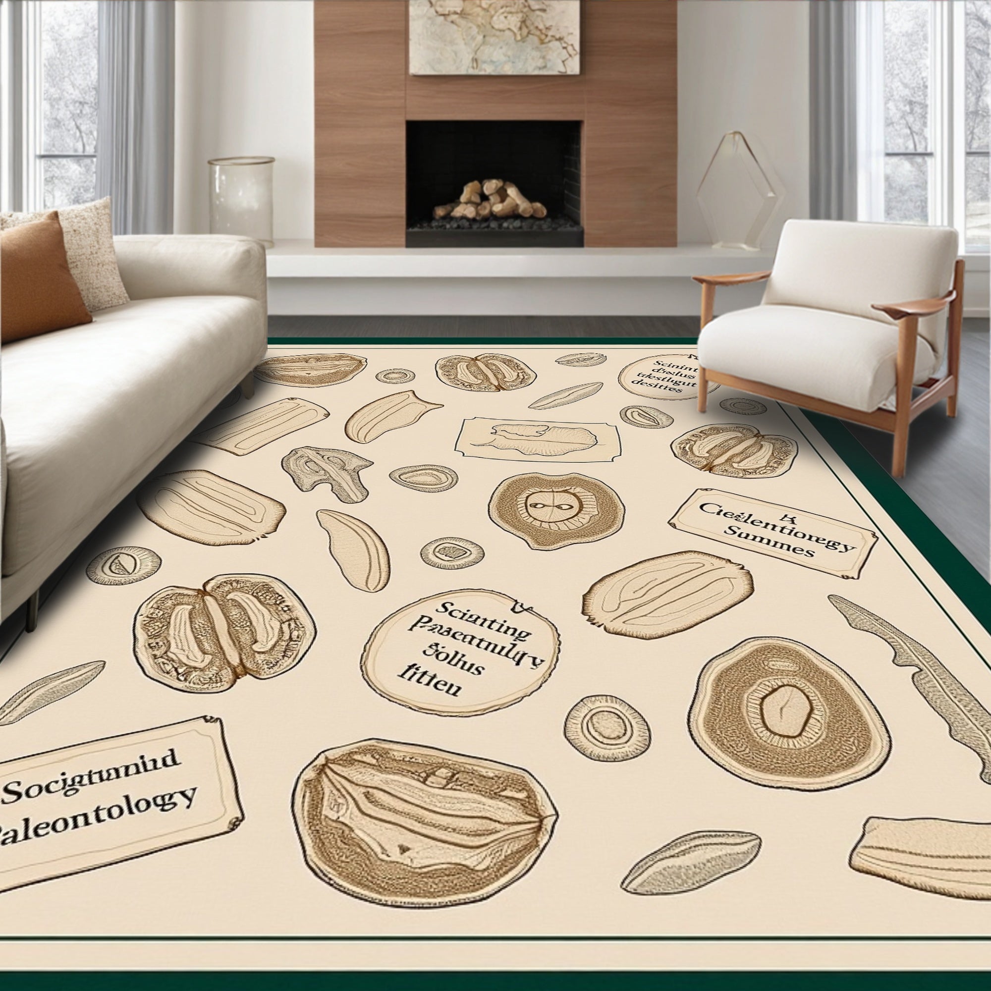Specimen Study Sepia Tone Scientific Pattern Rug