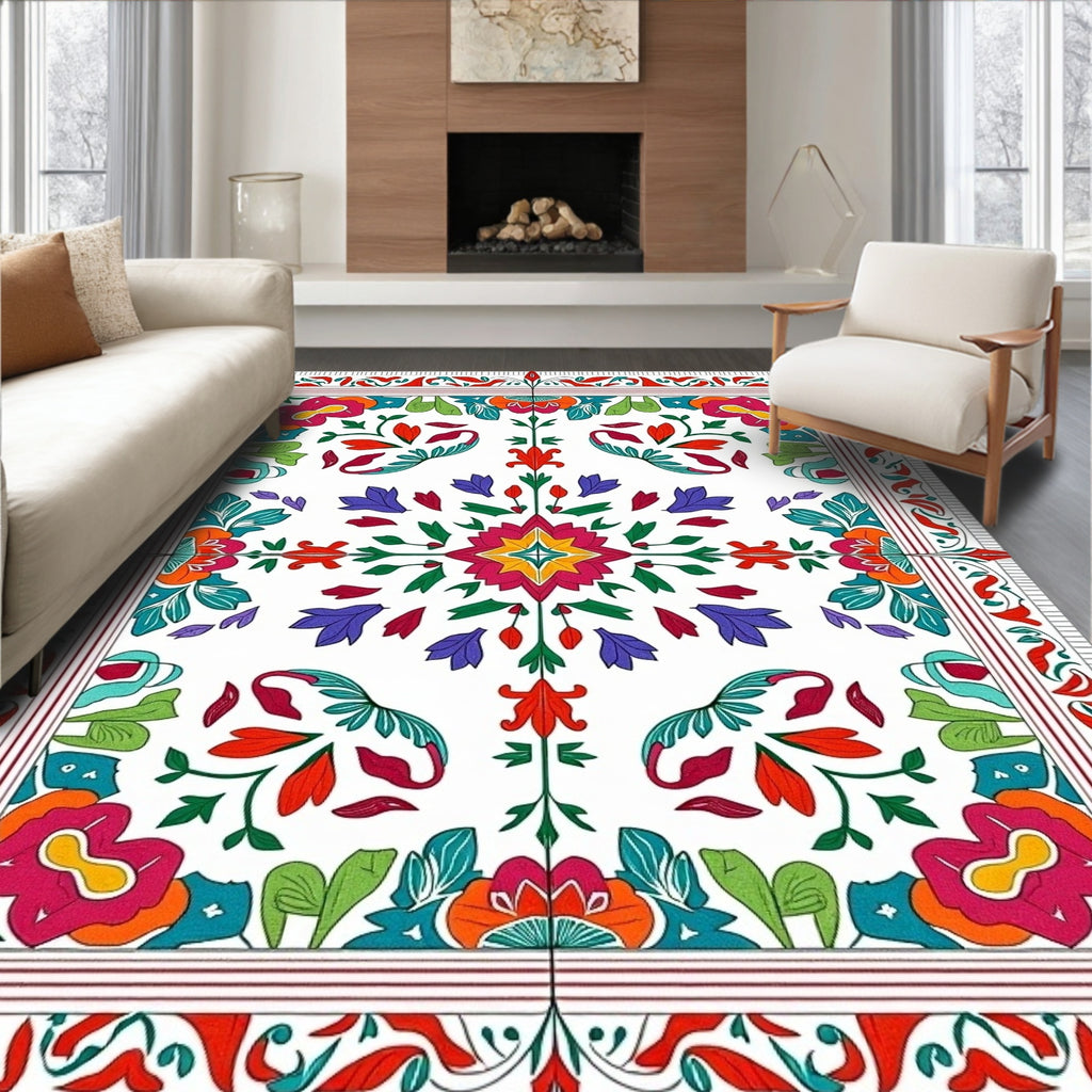Vibrant Floral Botanical Folk Pattern Rug