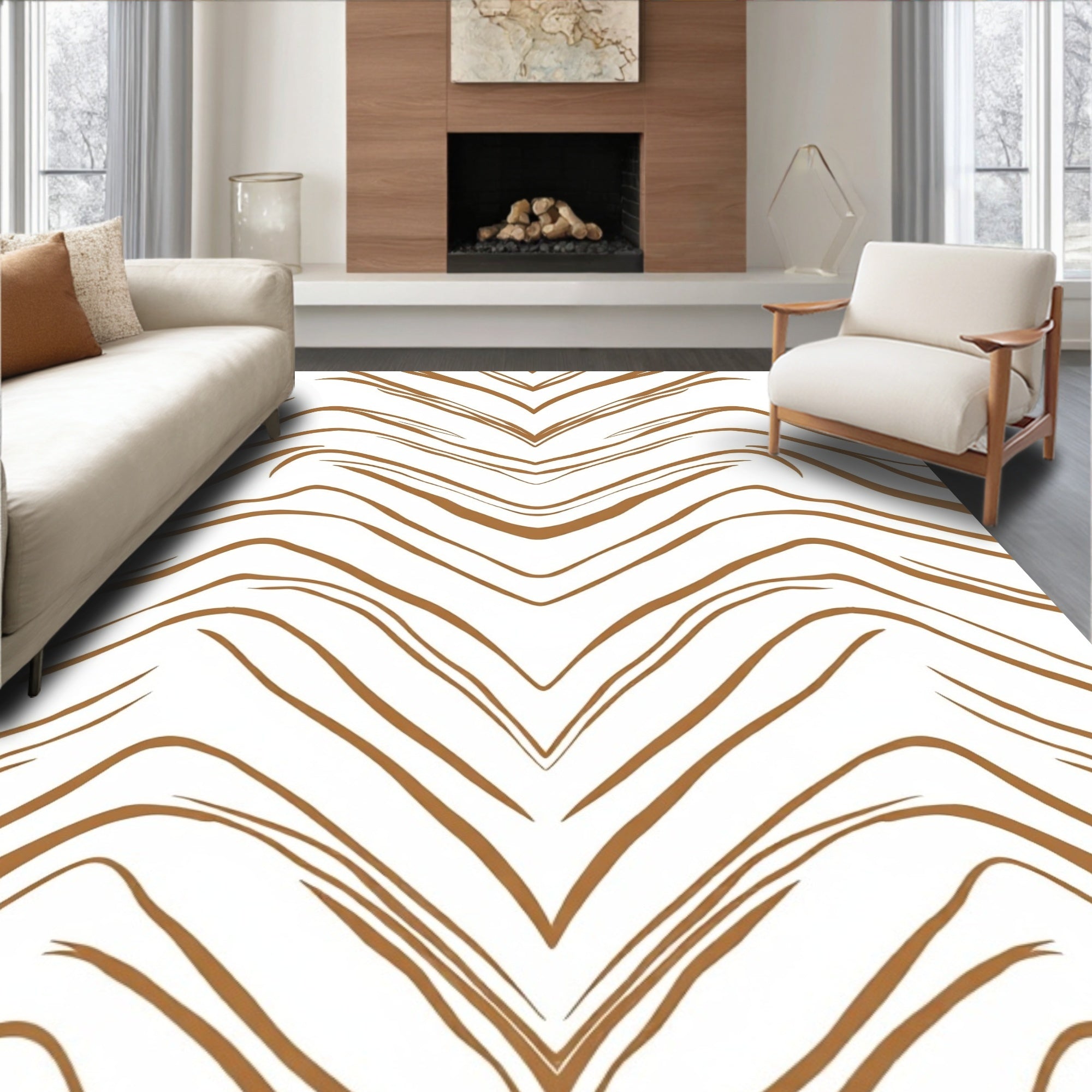 Golden Wavy Stripe Pattern Rug
