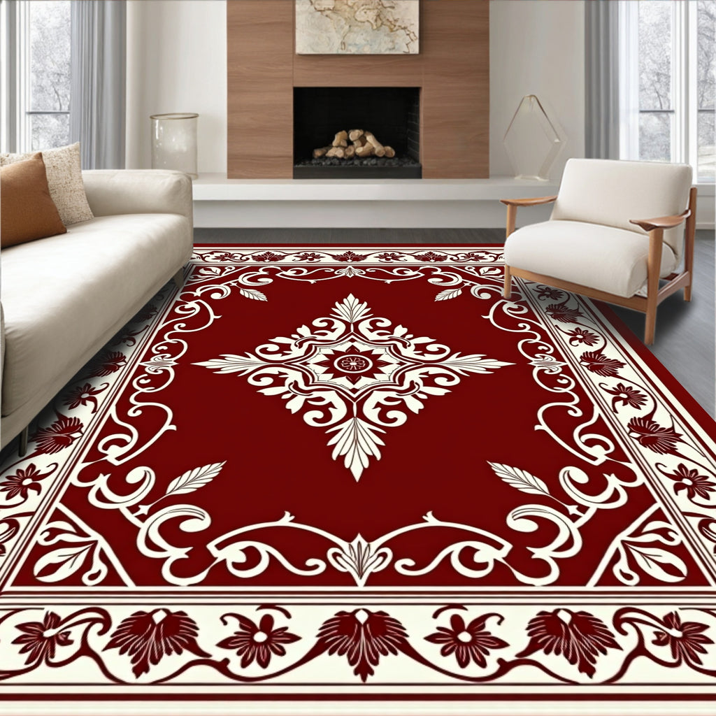 Elegant Floral Medallion Red Rug