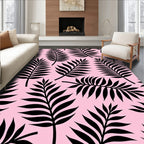 Black Palm Fronds Pink Tropical Rug
