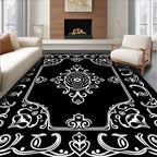 Ornate Scrollwork Black and White Classic Pattern Rug