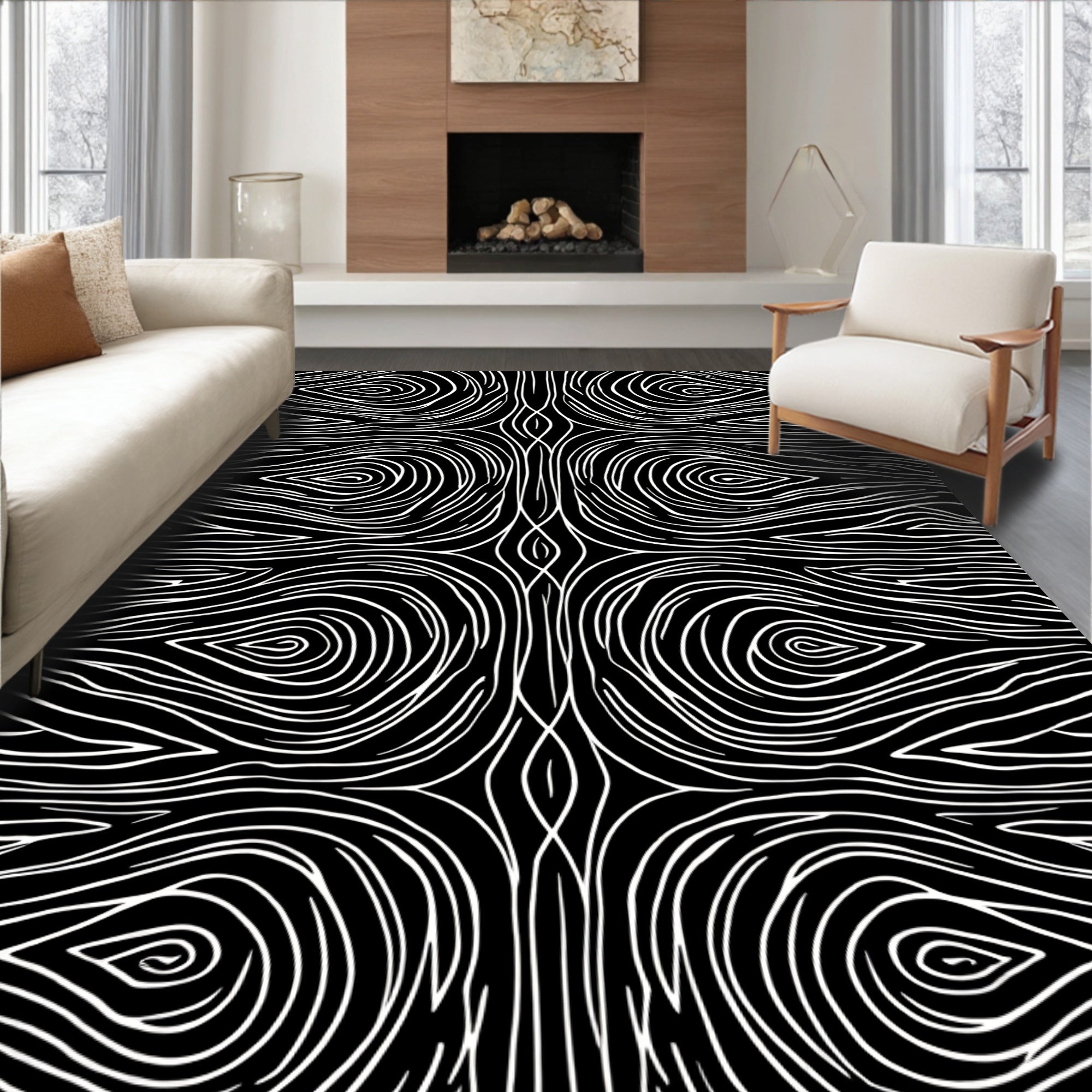 Abstract Swirls Symmetric Design Rug