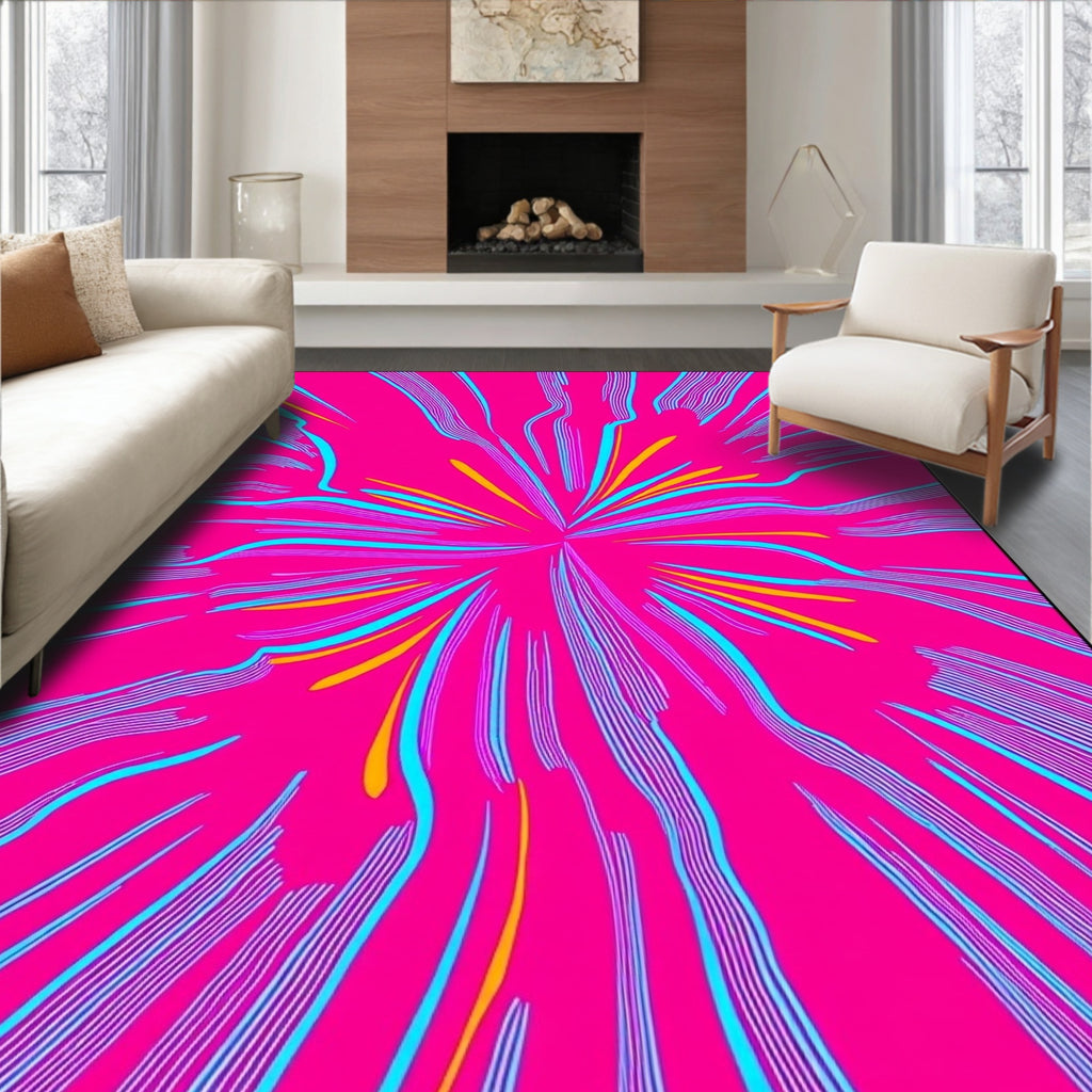 Vibrant Pink Exploding Line Pattern Rug