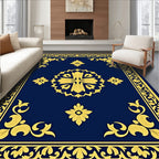 Royal Blue Gold Floral Emblem Rug