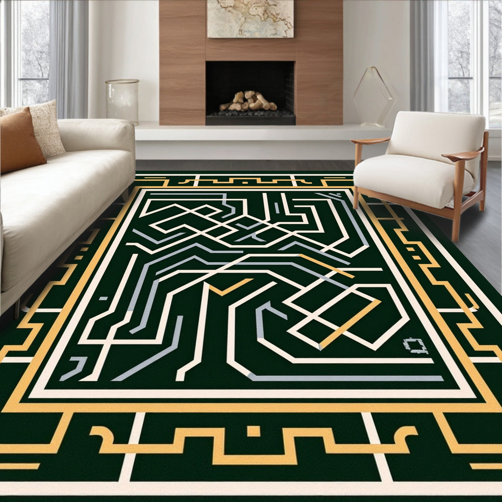 Modern Geometric Maze Lines Rug