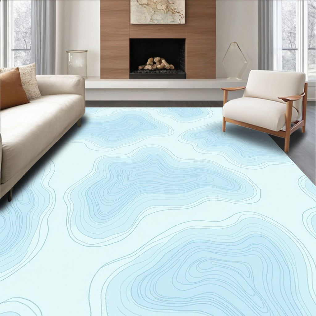 Sky Blue Contour Map Pattern Rug