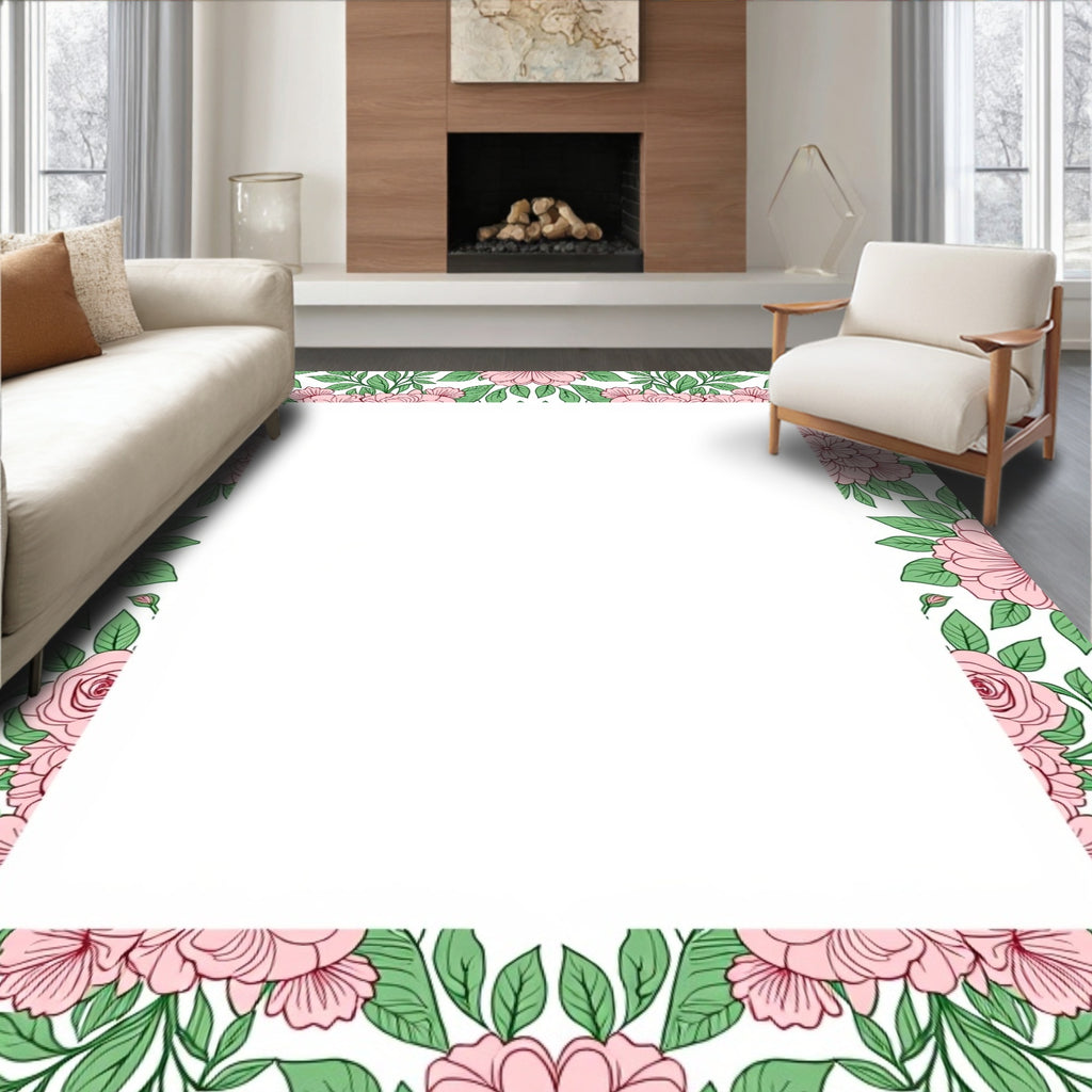 Pink Floral Vine Border Design Rug