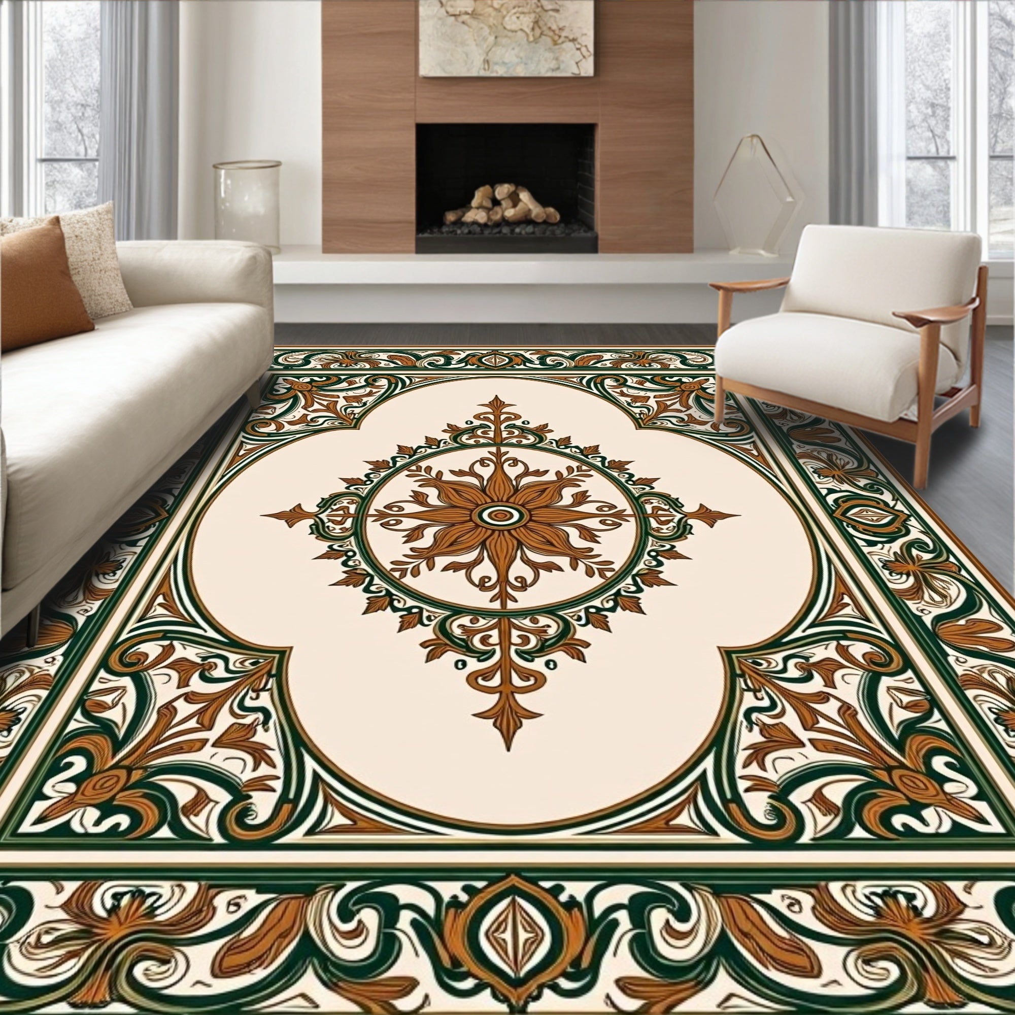 Elegant Floral Medallion Border Rug
