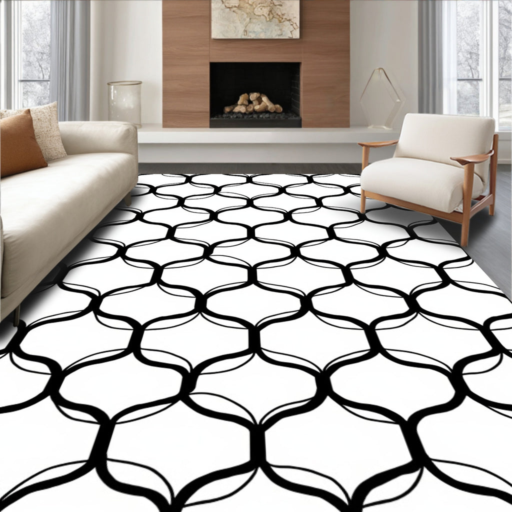 Abstract Black White Geometric Chain Rug