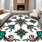 Ornate Teal Brown Floral Medallion Pattern Rug