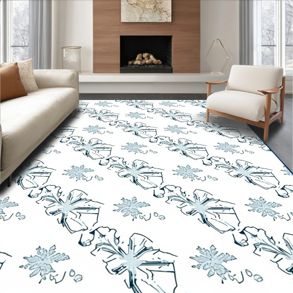 Light Blue Winter Snowflake Cluster Rug