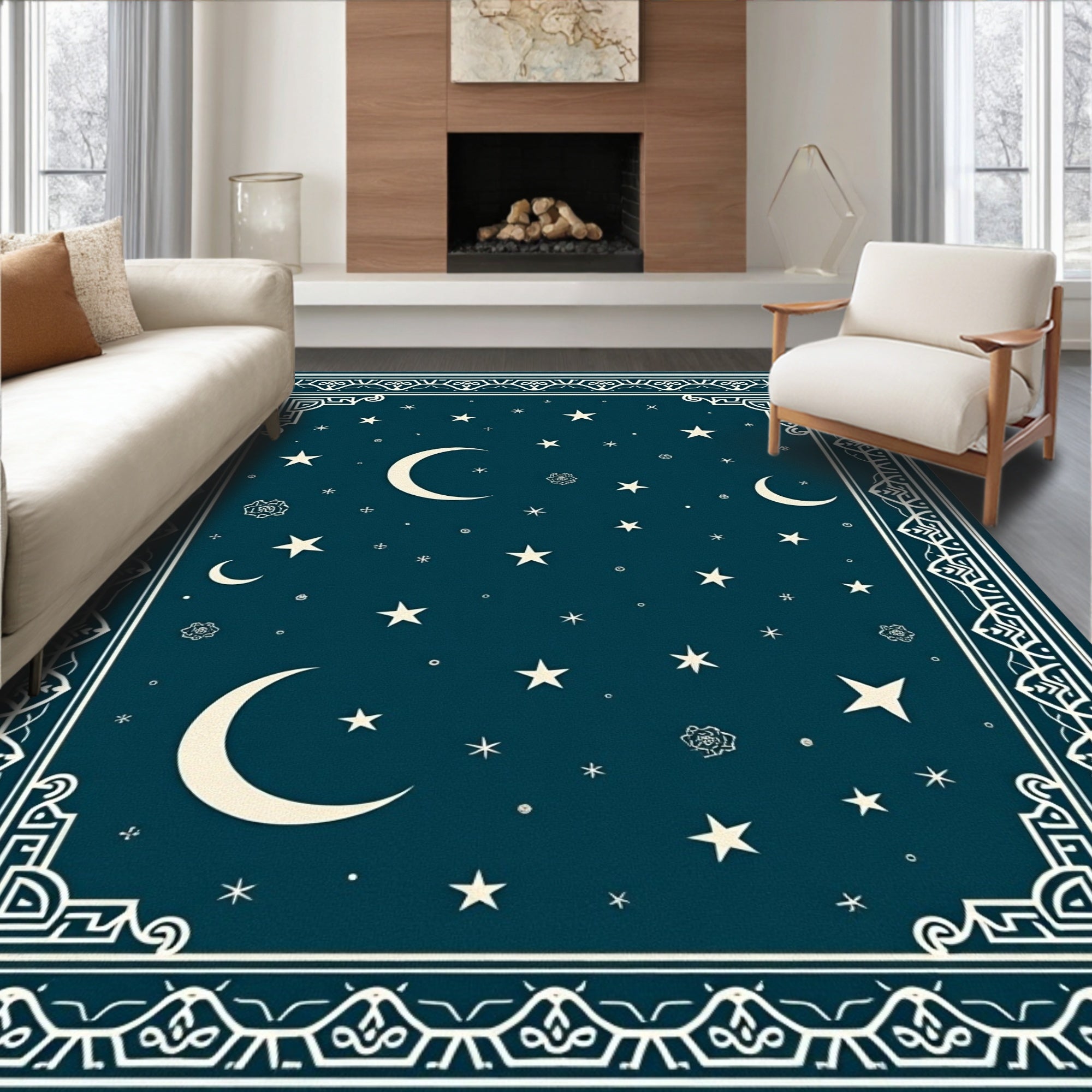 Celestial Moon And Star Design Rug