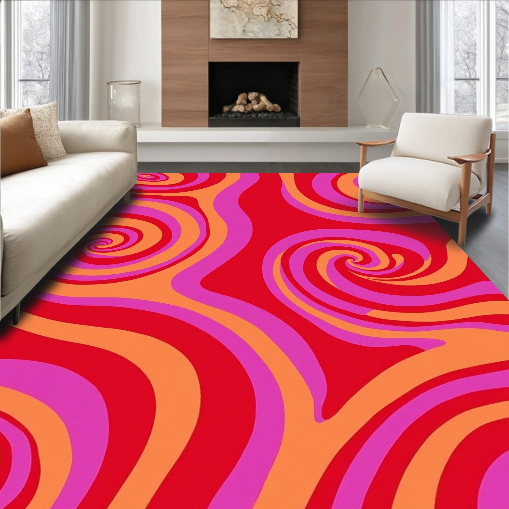 Retro Swirls Warm Colors Rug