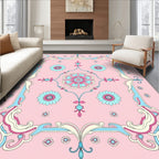 Pink Floral Swirl Patterned Garden Rug
