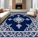 Ornate White Cobalt Indian Motif Rug