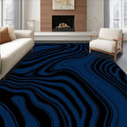 Abstract Blue And Black Swirl Pattern Rug