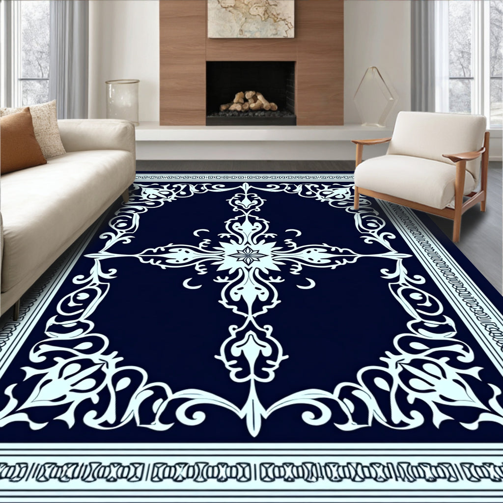 Ornate White Floral Classic Pattern Rug