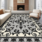 Ornate Black White Grey Floral Rug