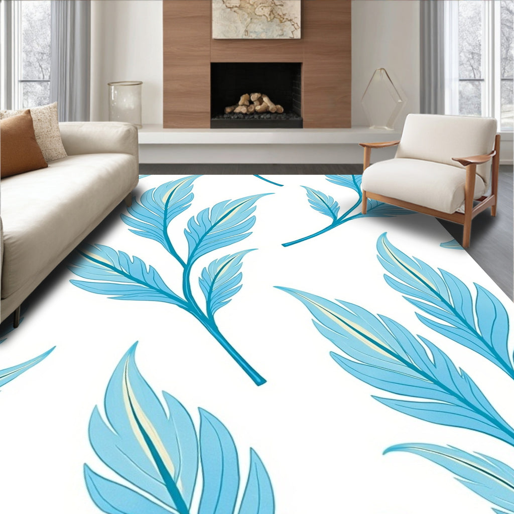 Light Blue Feather Pattern Design Rug