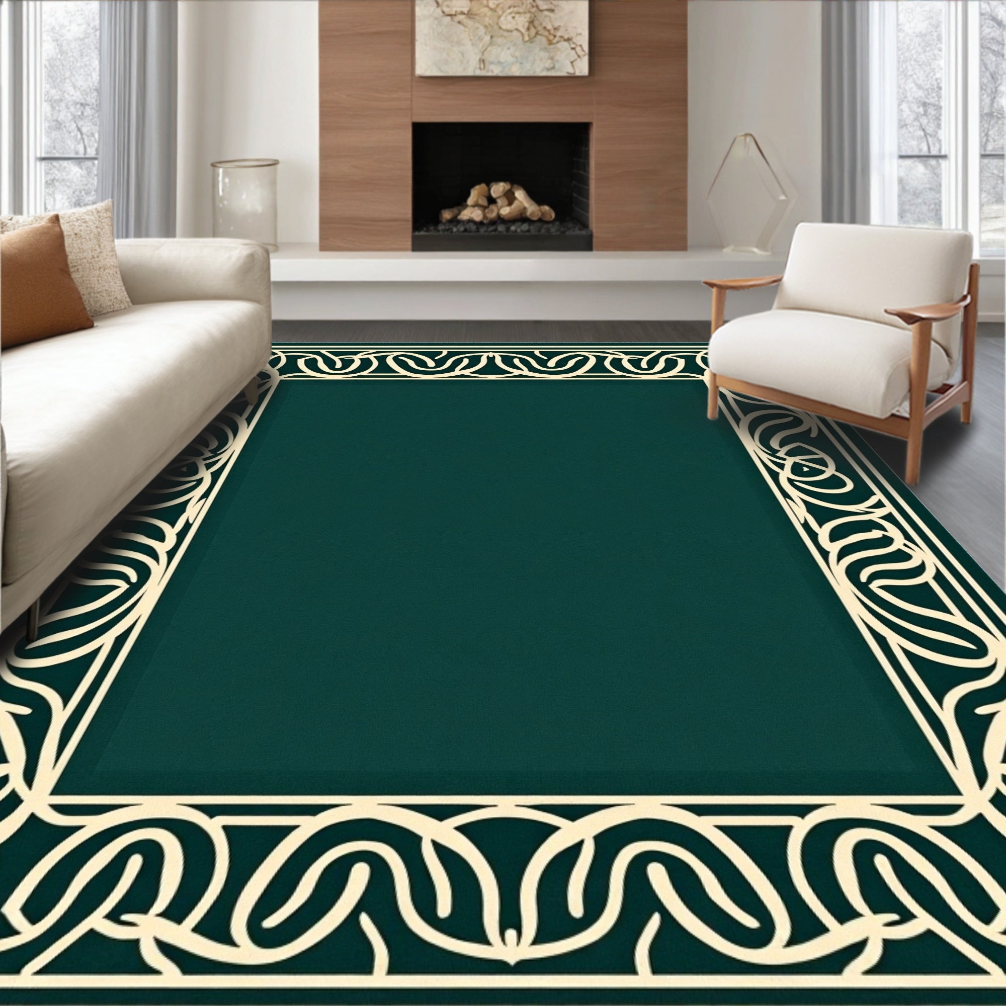 Elegant Ornate Scrollwork Border Rug