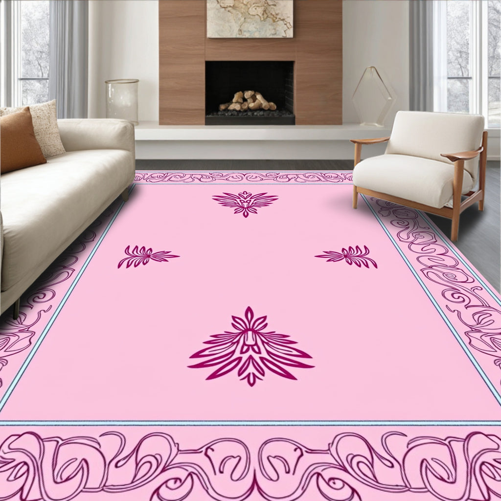 Pink Floral Frame With Centers Rug