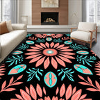 Coral Teal Floral Burst Pattern Rug