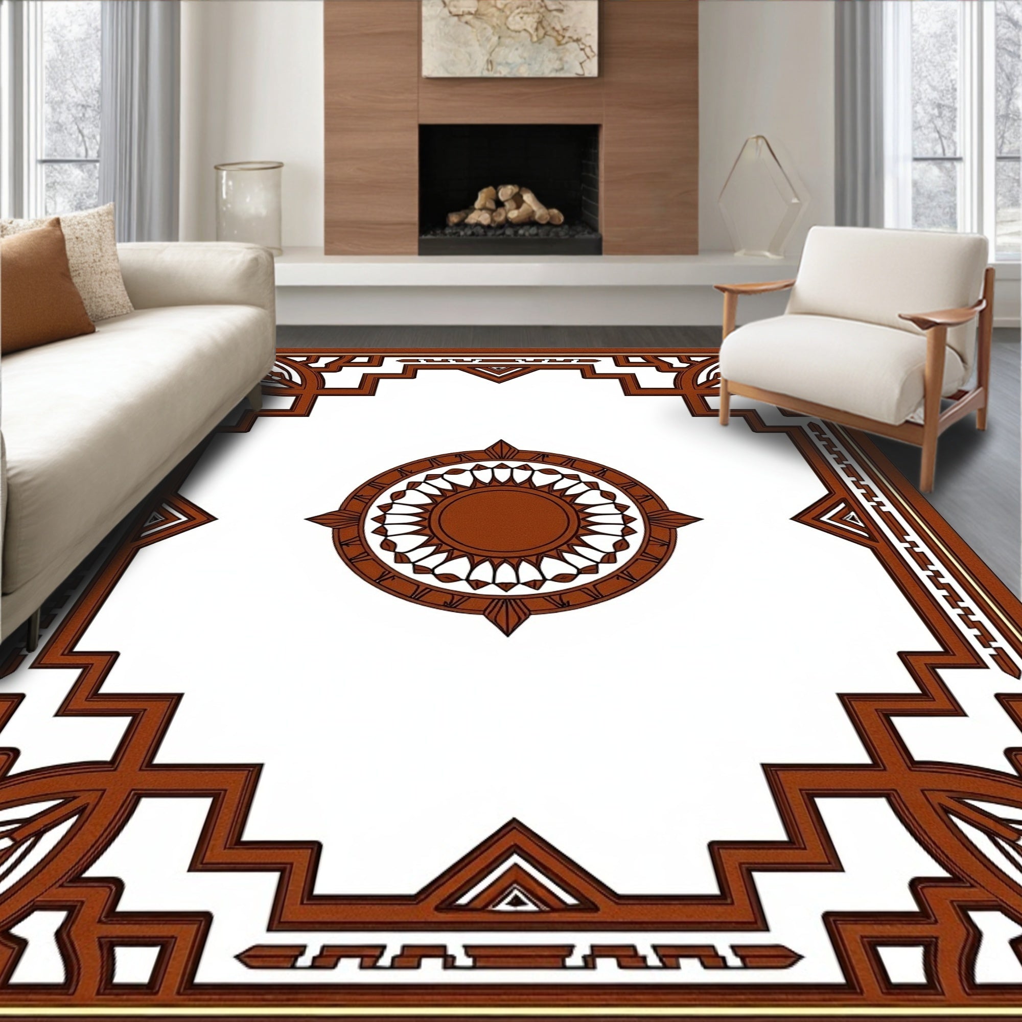 Brown Geometric Sunburst Style Rug