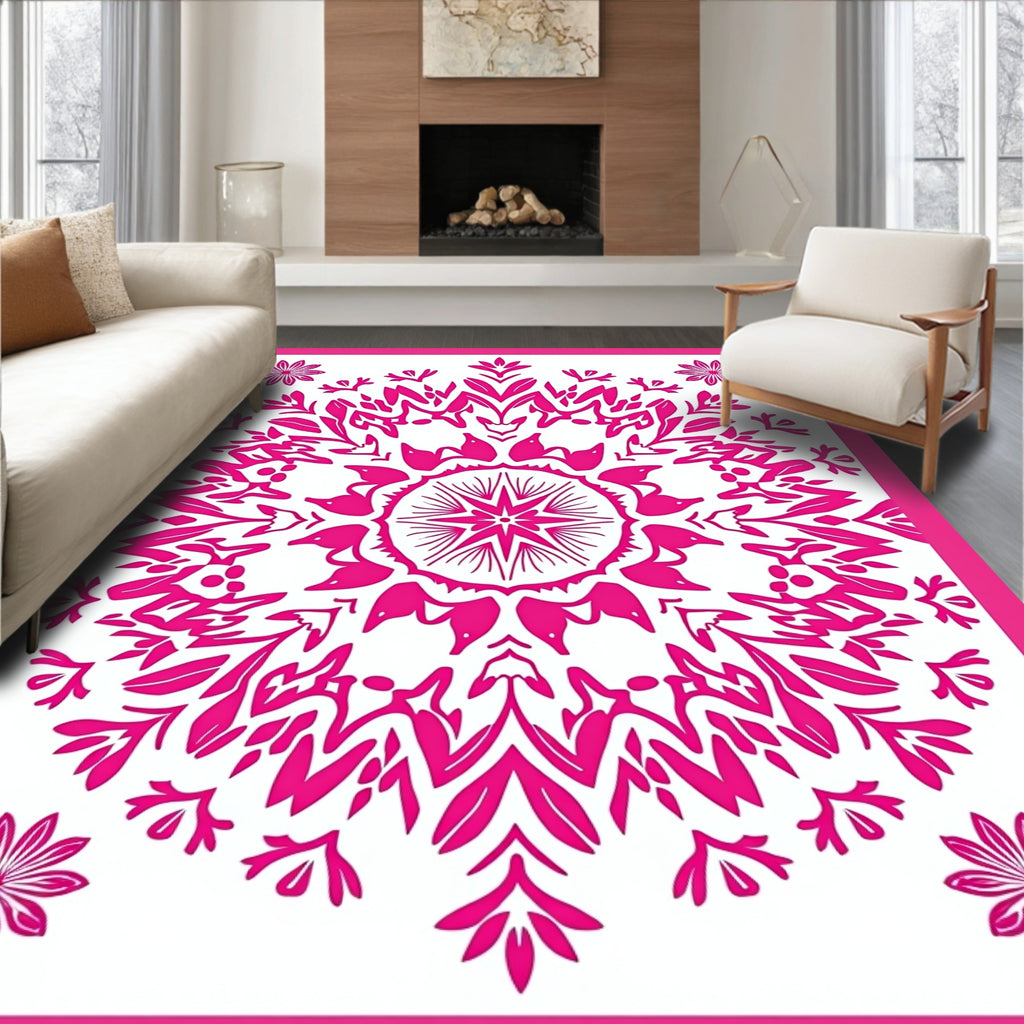 Vibrant Pink Mandala Floral Design Rug