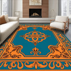 Intricate Orange Floral Teal Design Rug