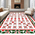 Crimson Lantern Star Floral Border Rug