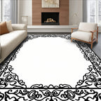 Ornate Black Swirl Border Design Rug