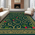 Ornate Green Gold Swirl Holly Rug