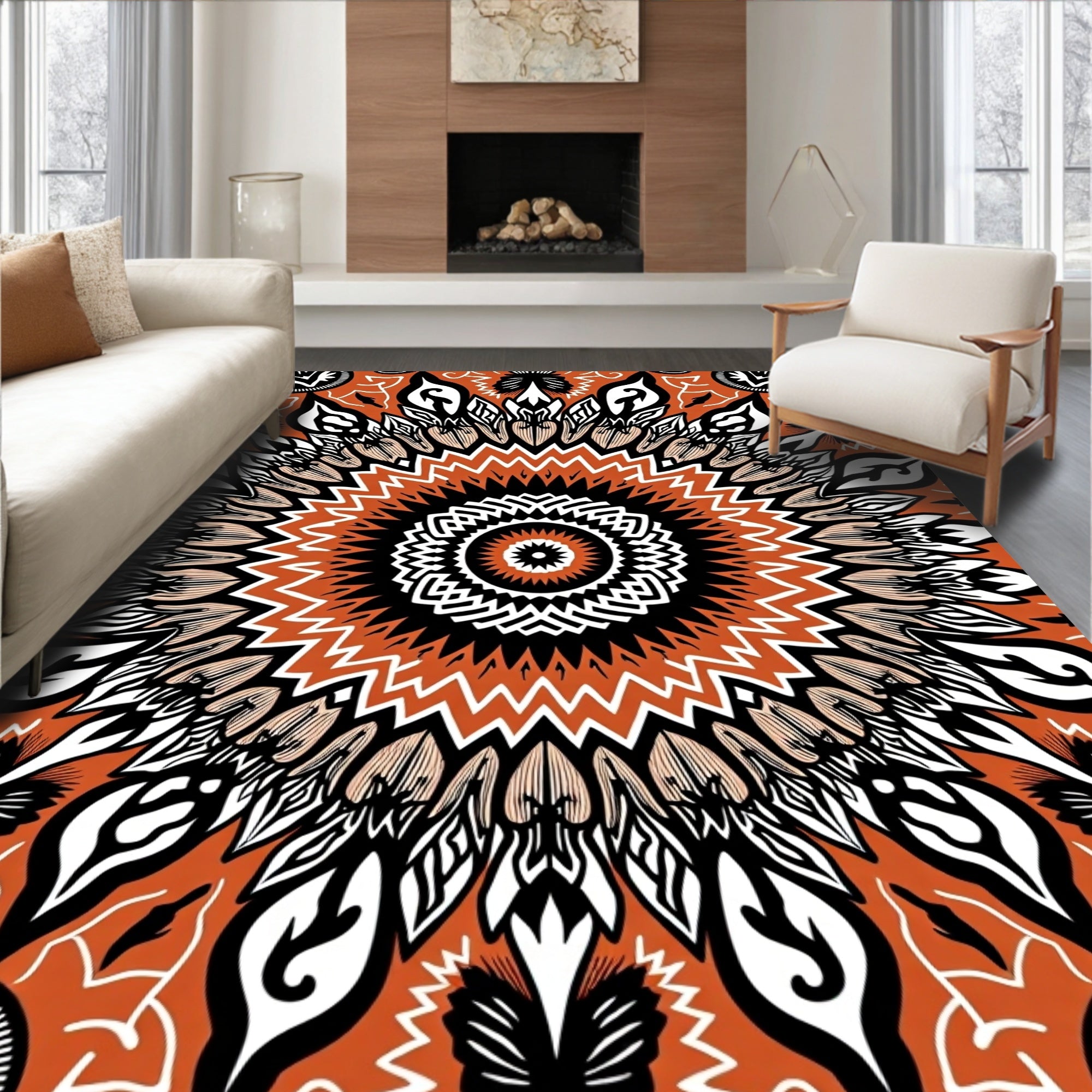 Intricate Floral Mandala Pattern Rug