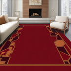 Geometric Bordered Crimson Pattern Rug