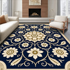 Classic Floral Medallion Navy Cream Rug