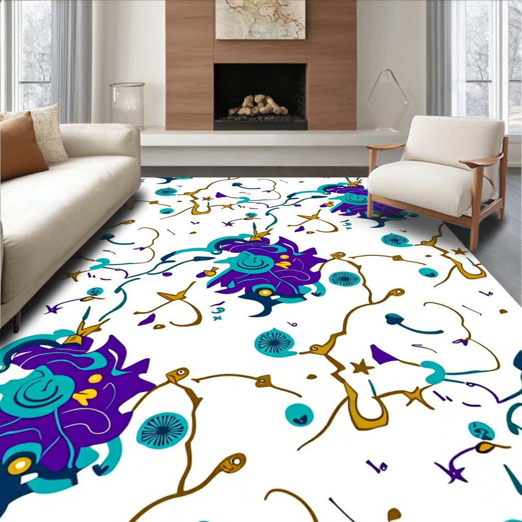Whimsical Bloom Purple Teal Pattern Rug