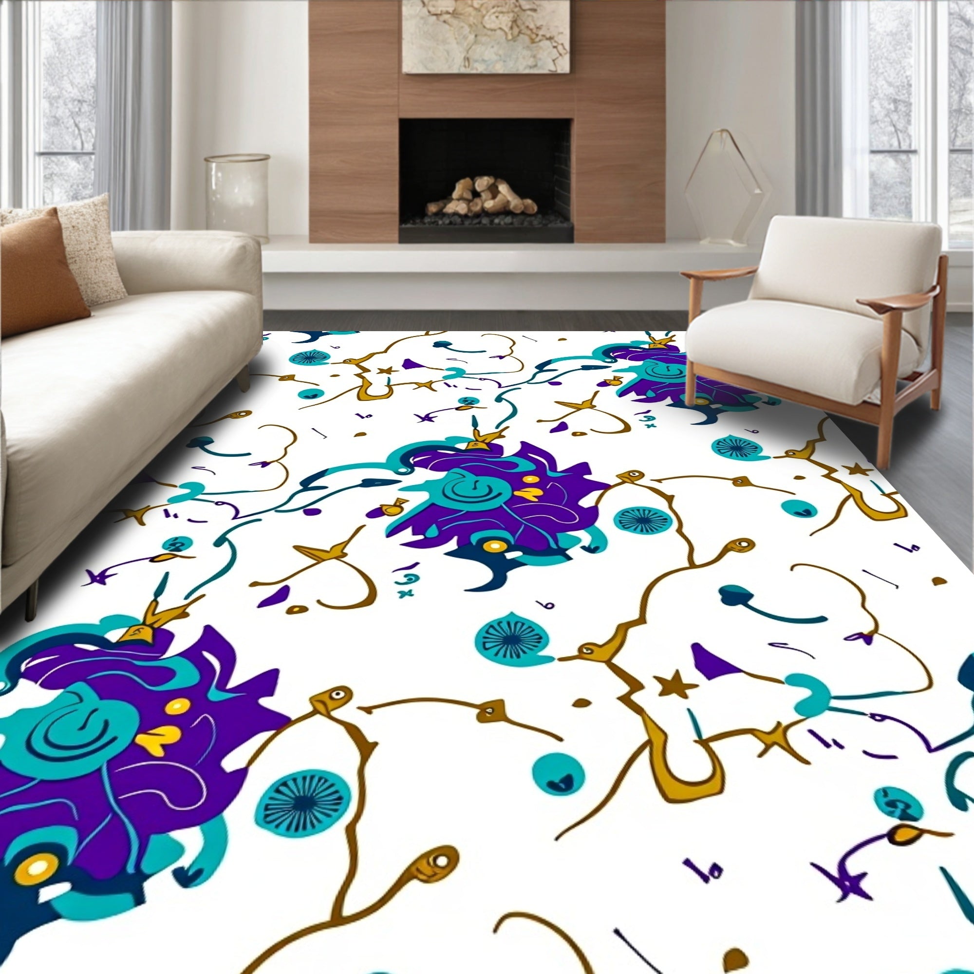 Whimsical Bloom Purple Teal Pattern Rug